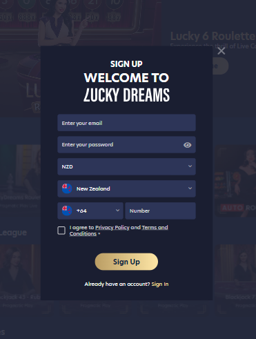 lucky dreams sign up